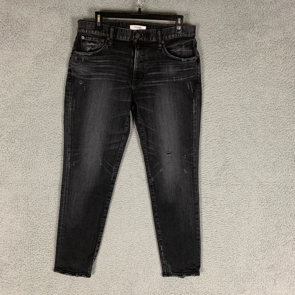 Moussy Vintage Belver Skinny Jeans Women's 31 Black Distressed Mid Rise Denim